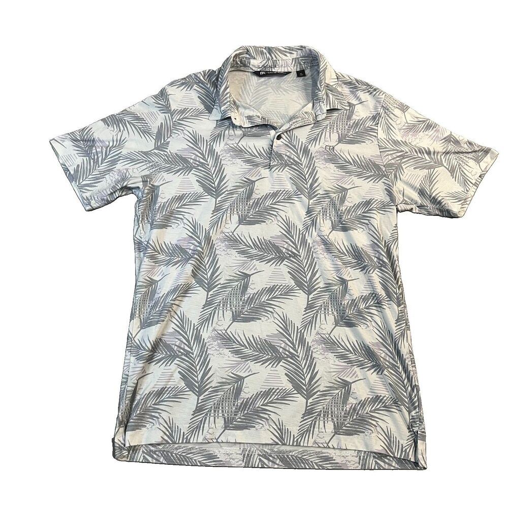 Travis Mathew Tropical Palm Leaf Floral All Over Print Gray Men’s Polo Shirt M
